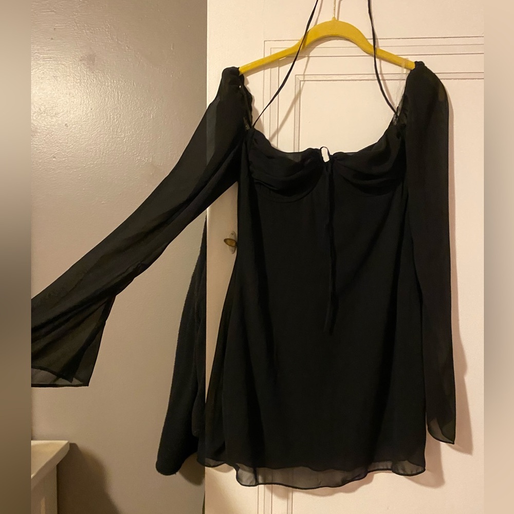 House of CB Babydoll Georgette Halter Minidress L+ Black Corset